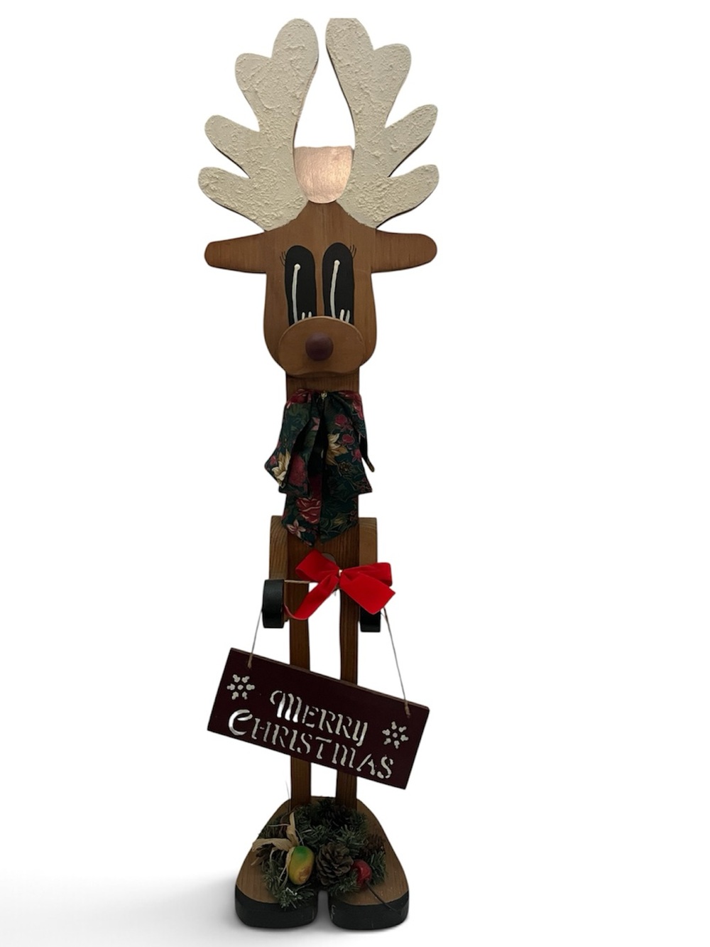 Handcrafted Wooden Reindeer "Merry Christmas" Free Standing Figure 34" tall